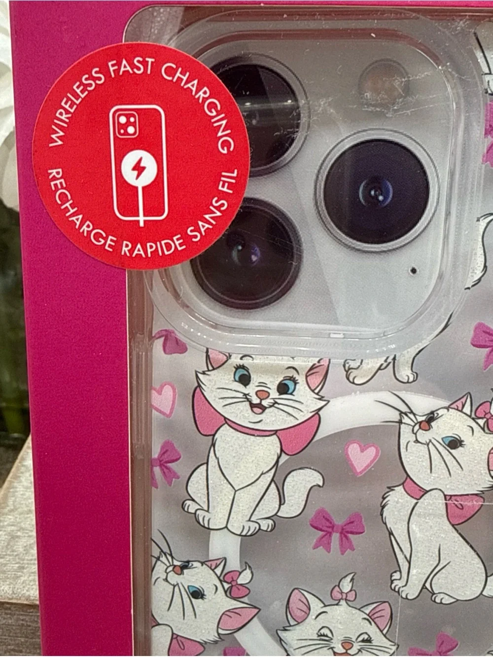 New Disney Aristocats Marie iPhone 15 Pro Max Case With Bow Charm Glitter Pink